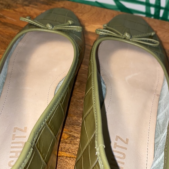 SCHUTZ Matcha Green Leather Croc Embossed Flats Women’s 6 B - Picture 7 of 9